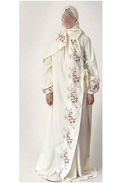 Lektara ثوب صلاة مطرز من قطعة واحدة من Love Home مع غطاء رأس متصل، مقاس واحد - أبيض فاتح