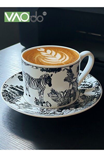 VAODO كوب قهوة وصحن سعة 200 مل، كوب وصحن فاخر عتيق، كوب وصحن شاي مزجج مميز
