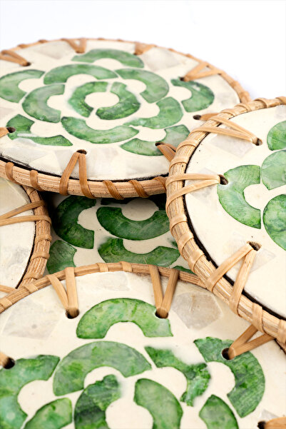 Koza Home Meander Rattan 6-Piece Pearlescent Coasters 8911