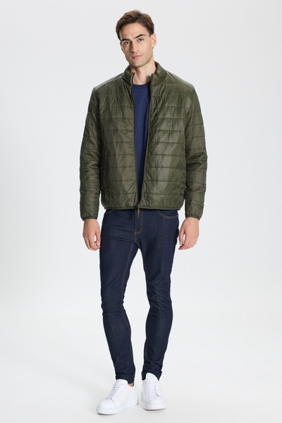 George Henry Windproof Warm Ultra Light Standard Fit Stand Collar Men's Khaki Puffer Jacket