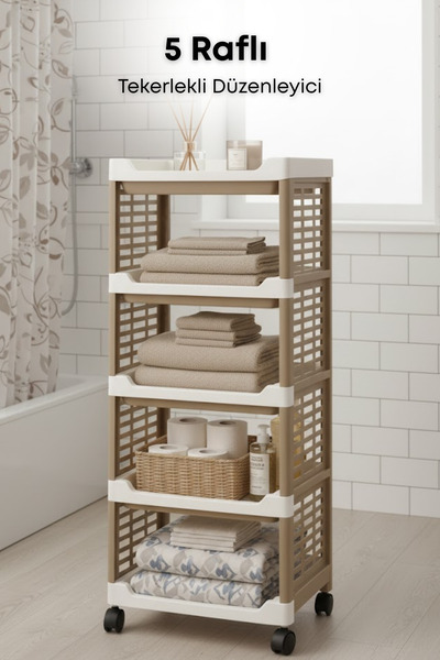 grimorlife 5 Raflı Banyo Düzenleyici Mutfak Rafı Banyo Dolabı Çok Amaçlı Plas...