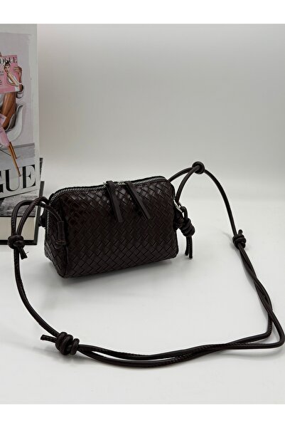 DMG Collection Vintage Suede and Leather Women's Shoulder Bag with Knitted Pattern, Adjustable Strap, and Charm Detail, Optional