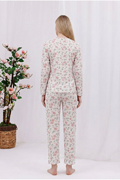 Arvin Pijama Women's Printed Soft Textured Long Sleeve Knitted Pajama Set