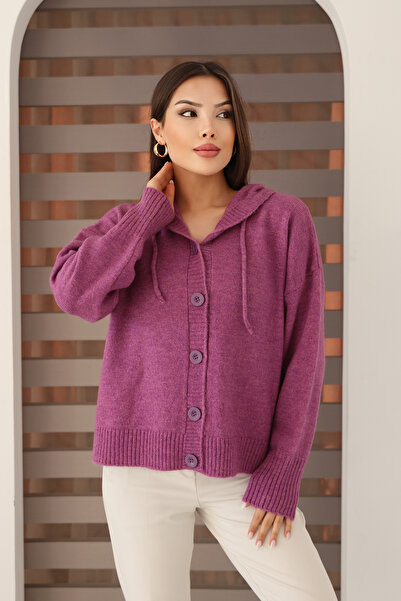 ALCHON Hooded Long Sleeve Lace-Up Four Button Soft Textured Stylish Standard Length Winter Basic Knitwear Cardigan