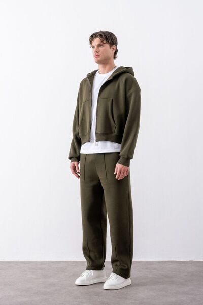 gothamvibes Men's Boxy Oversized Zippered Chill Khaki Sweatshirt