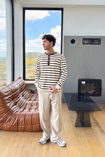 Flaw Wear Buttoned Striped Knitwear Sweater