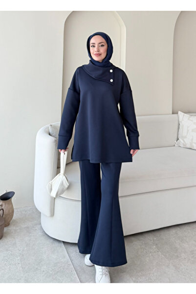 Molly Nelly Women's High-Waisted Buttoned Scuba Pants Hijab Suit