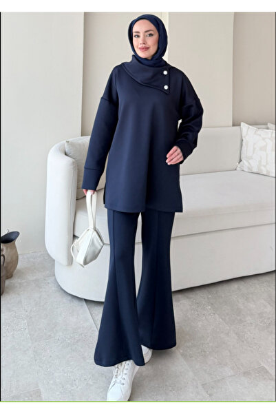 Molly Nelly Women's High-Waisted Buttoned Scuba Pants Hijab Suit