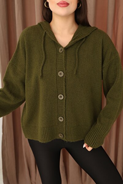 ALCHON Hooded Long Sleeve Lace-Up Four Button Soft Textured Stylish Standard Length Winter Basic Knitwear Cardigan