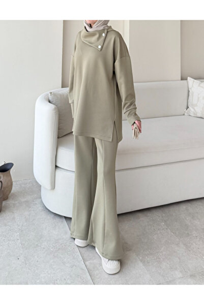 Molly Nelly Women's High-Waisted Buttoned Scuba Pants Hijab Suit