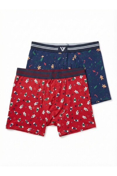Serena Set of 2 Men's Boxers – Christmas Print, Red & Navy