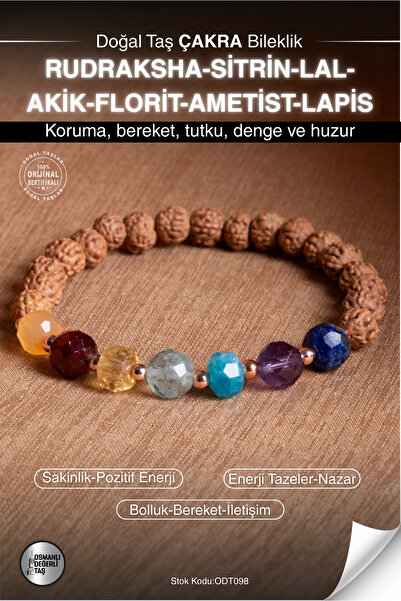 OSMANLI DEĞERLİ TAŞ Certified Rudraksha-Citrine-Lal-Aquamarine-Fluorite-Ameth...