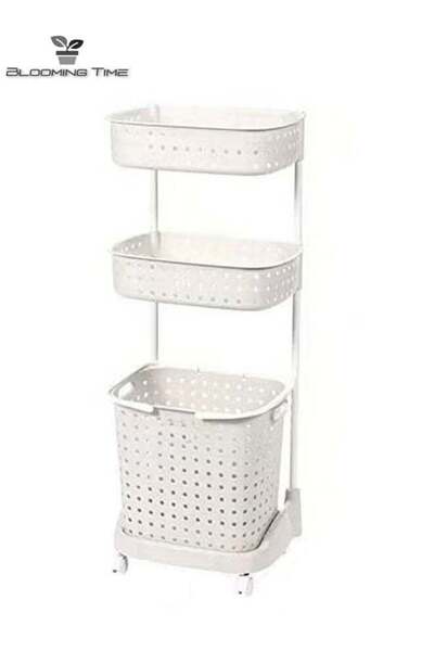 BLOOMING TIME 3-Layer Laundry Basket, Dirty Clothes Storage , with Wheels, De...