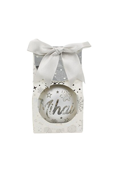 Gift Design Christmas globe, with LED, silver color, name "Mihai"