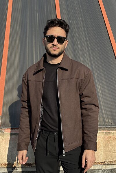 inpool Men'S, Standard-Fit, Shirt Collar, Metal Zipper, Old Money Culture, Semi-Coat, Jacket 644