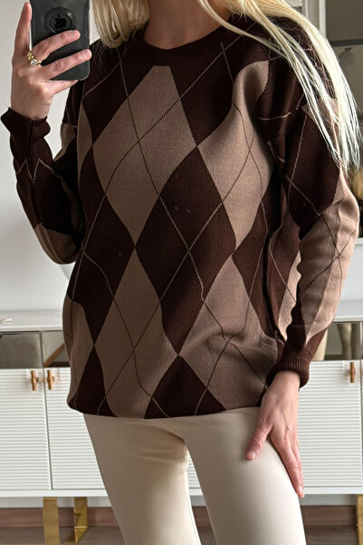 CİDDE Γυναικείο πλεκτό πουλόβερ με σχέδιο μπακλαβά Μήκος 77 εκ.