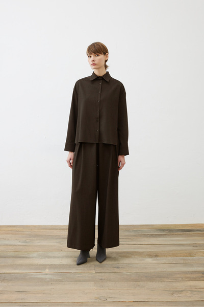 TERZİ DÜKKANI Blake Viscose Pleated Detail Pants Shirt Set Bitter Brown