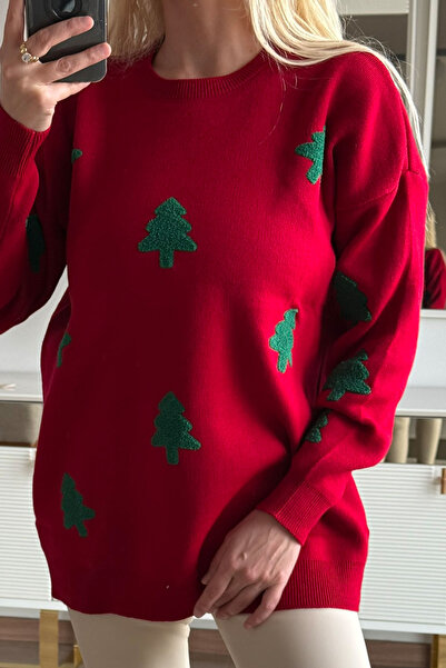 CİDDE Γυναικείο πλεκτό πουλόβερ με σχέδιο μπακλαβά Μήκος 77 εκ.