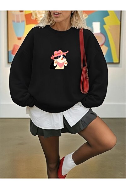 ArtYus Unisex Long Sleeve Transfer Cute Cat Bass Printed Load Size Crew Neck Sweatshirt