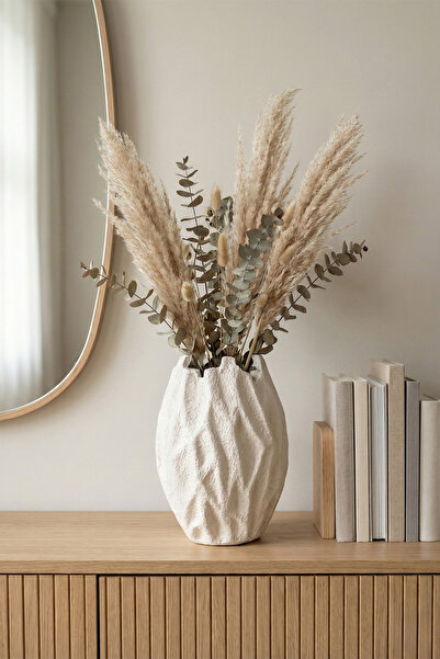 Koza Home مزهرية سيراميك بيضاء ذات شكل خاص من سافيا 10129