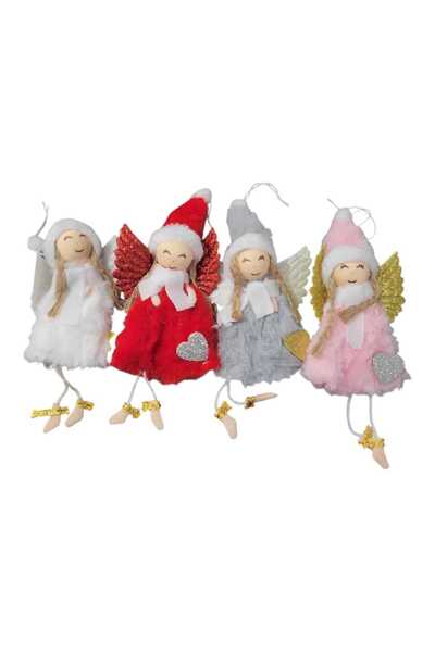 First Choice Christmas tree ornament 4/set, Angel gray, pink, red, white with silver, gold heart, 18cm