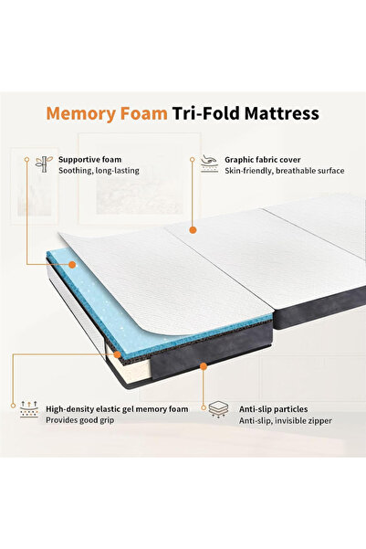 Pomefar Foldable Mattress,4 InchPortable Bed Mattress Non-Slip Bottom for Travel,Camping,Floor