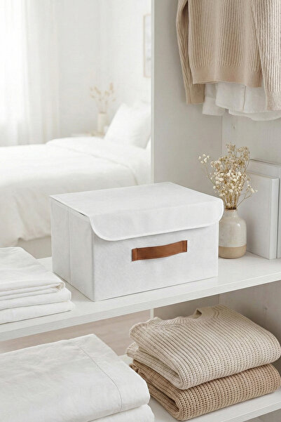 REKHOME Medium Size White Lid Cabinet Inside Laundry Toy Storage Organizer Box Bin