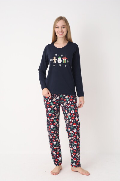 Serena Women's Christmas Pajamas – Navy Blue Gingerbread Top & Navy Blue Pants