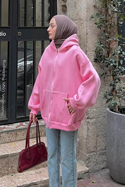 lamelif με κουκούλα oversized Πλαϊνές τσέπες Sweat Candy Pink