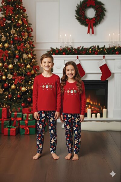 Serena Red & navy Christmas kids pajamas with festive figures