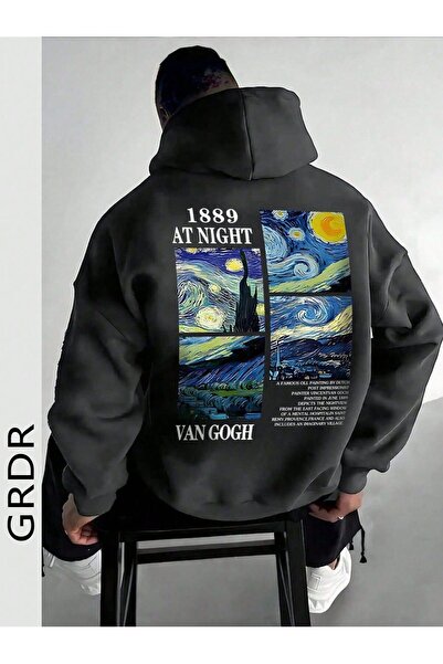 CLASSY.MODA Premium Unisex Hooded Oversized Sweatshirt – “Nocturne 1889” Starry Night Inspired Art Print