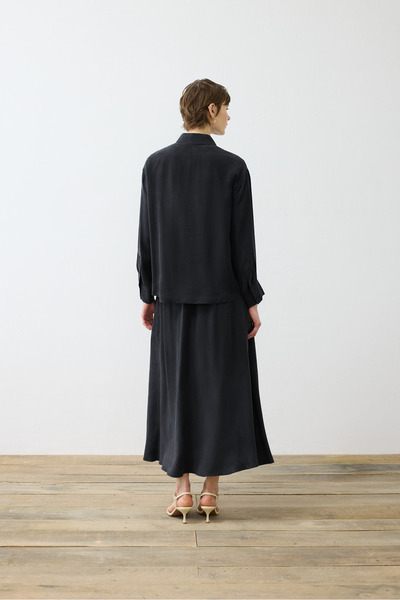 TERZİ DÜKKANI Liva Stone-Washed Silk Skirt Suit Black