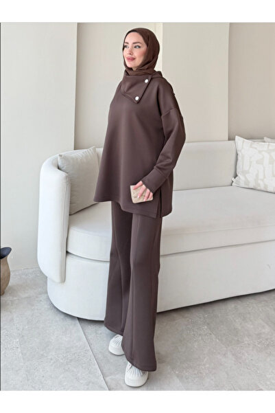 Molly Nelly Women's High-Waisted Buttoned Scuba Pants Hijab Suit