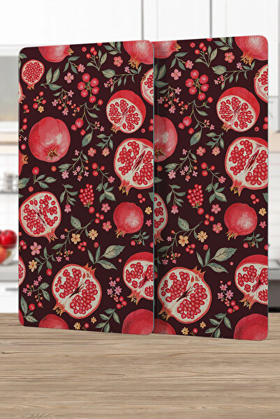 Decovetro Glass Coffee Table Set of 2 with Pomegranate Pattern 30 X 15 cm