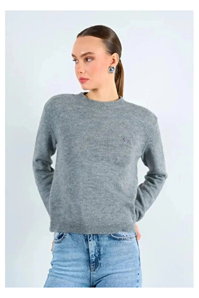 My Blog Gray Square Embroidered Knit Sweater - 231230
