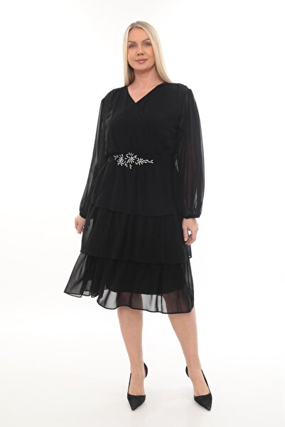 etselements Chiffon Waist Embroidery Detailed Stylish Evening Dress Ets1008