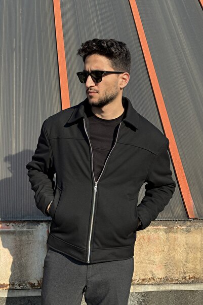 inpool رجال، مقاس قياسي، ياقة قميص، سحاب معدني، ثقافة المال القديم، معطف نصف ...