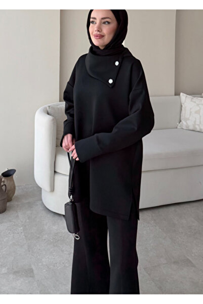 Molly Nelly Women's High-Waisted Buttoned Scuba Pants Hijab Suit