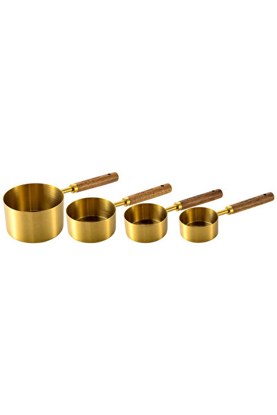 choice2 Gold-4Pcs-B 4/8Pcs Measuring Cups Spoons Stainless Steel Gold Wooden Handle Baking Tools Coffee Bart