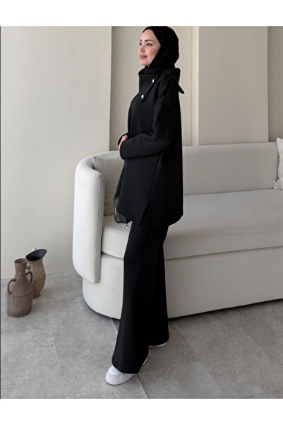 Molly Nelly Women's High-Waisted Buttoned Scuba Pants Hijab Suit