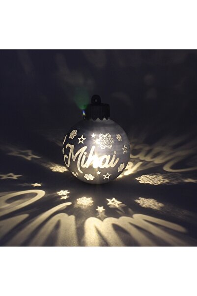 Gift Design Christmas globe, with LED, silver color, name "Mihai"