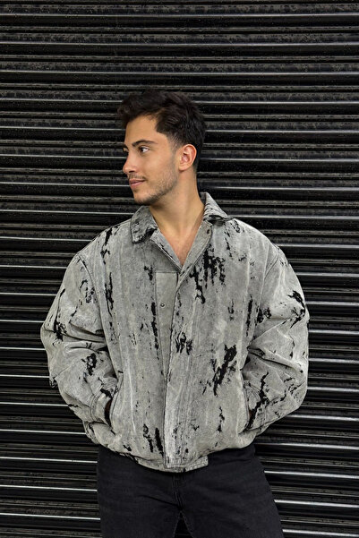 thesunfyre ΑΝΔΡΙΚΟ Μπουφάν Γκαμπαρντίνα με oversized σχέδια σε γκρι χρώμα