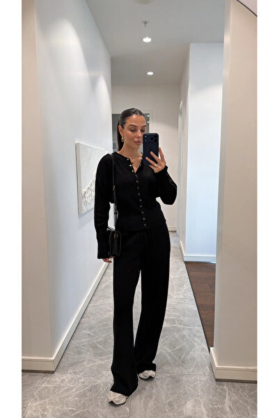 sinemkivanc co BEL DETAYLI İKİLİ TRİKO TAKIM - SİYAH