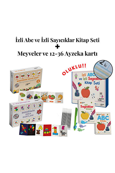 akademik zeka İzli Abc ve Sayıcıklar Kitabları Oluklu -Bebeğimin Meyve Keşfi ve 12-36 Ay Zeka Kartları Seti