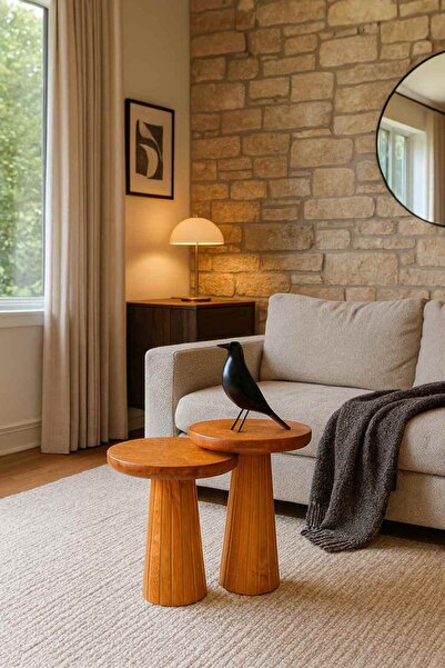 Simillo Home&Living Doğal Masif Ahşap Yan Sehpa Seti – 2’li Zigon Takım Açık ...