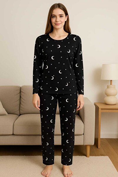 MİSS ADELLA Γυναικείο ΣΕΤ ΦΟΡΜΑΣ ΜΙΚΡΟ ΣΟΥΕΤ ΧΩΡΙΣ ΤΣΕΠΕΣ ΧΕΙΜΕΡΙΝΟ ΆΝΕΤΟ ΚΟΜΜΑ ΜΑΥΡΟ ΜΕ ΣΧΕΔΙΟ ΦΕΓΓΑΡΙ ΚΑΙ ΑΣΤΕΡΙ