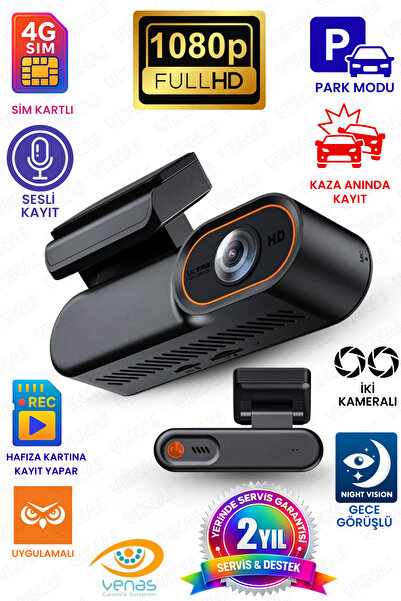 Venas 2 Kameralı Sim Kartlı Kaza Anında Kayıt Yapan Araç Kamerası