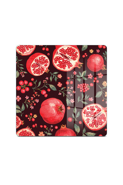 Decovetro Glass Presentation Serving Plate Set of 3 Square Pomegranate Patterned