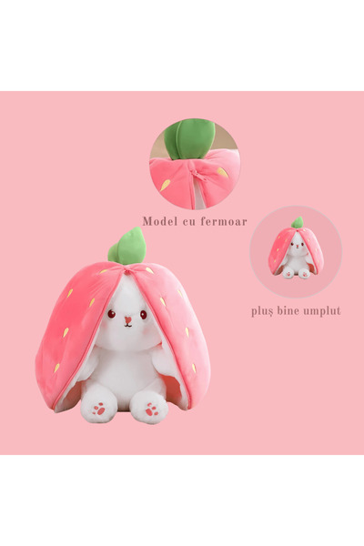 DrKala Plush Strawberry Bunny, 35 cm, Pink – Soft, Velvety