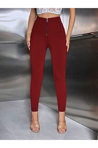 Kanonik Education Women's High Waisted Front Zipper and Ribbed Detailed Diving Leggings